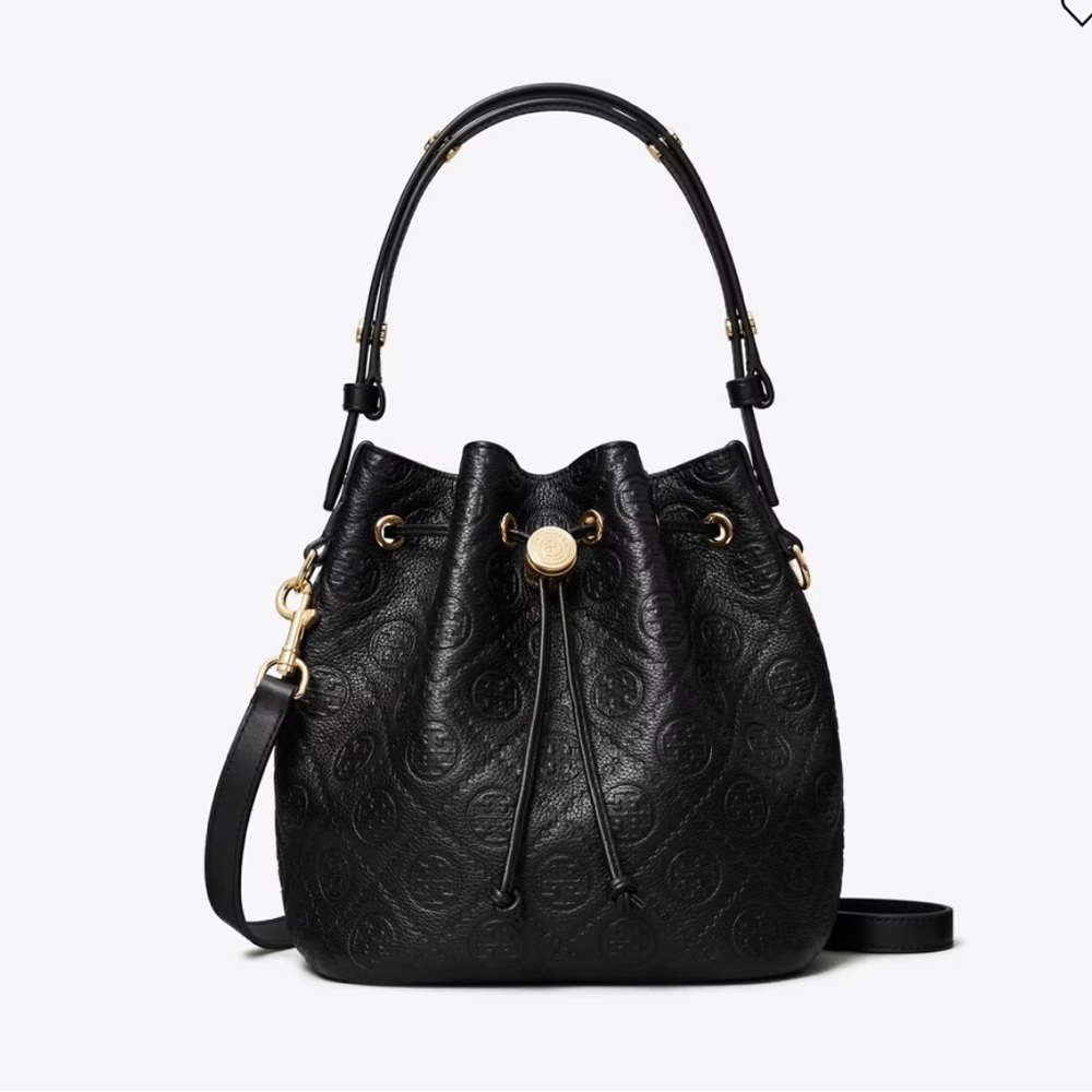 New! Tory Burch T Monogram Pebbled Bucket Bag! MSRP $520 ( not the mini)